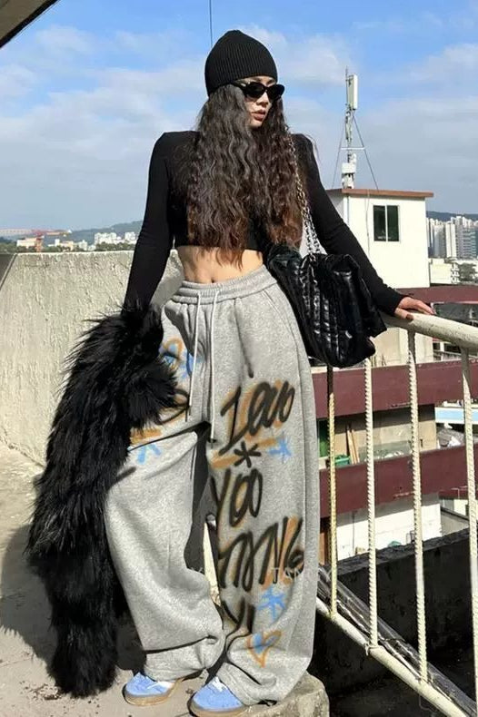 American Hip Hop Plus Size Fleece Lined Loose Wide Leg Pants Main image