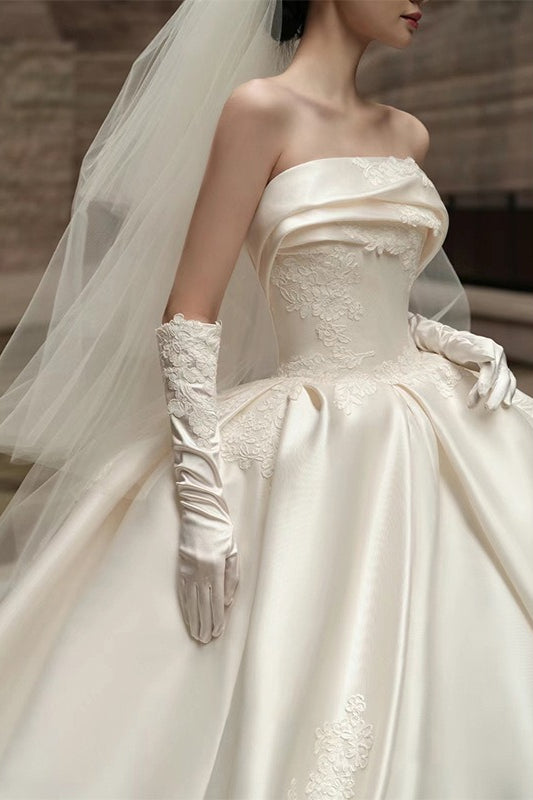Strapless Satin Cathedral Train Wedding Dress Main image