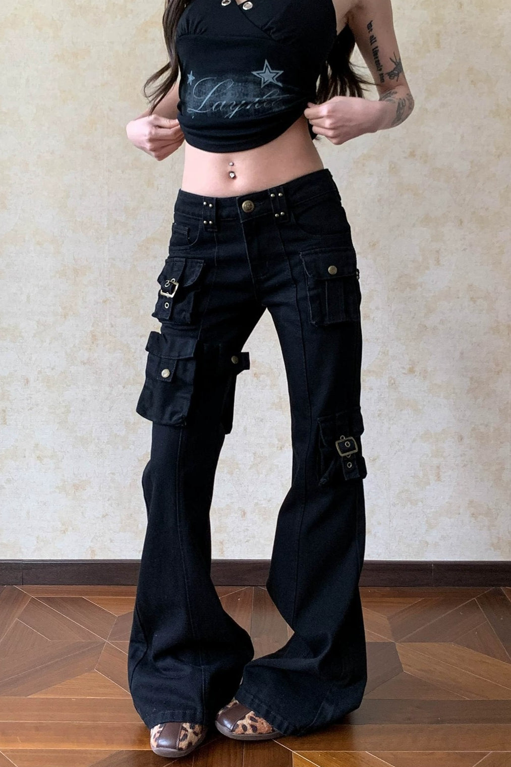 Low Rise Buckled Cargo Flare Jeans Main image