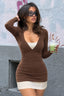 Contrast V-Neck Layered Knit Bodycon Mini Dress