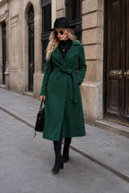 Wool Lapel Long Belted Double Overcoat