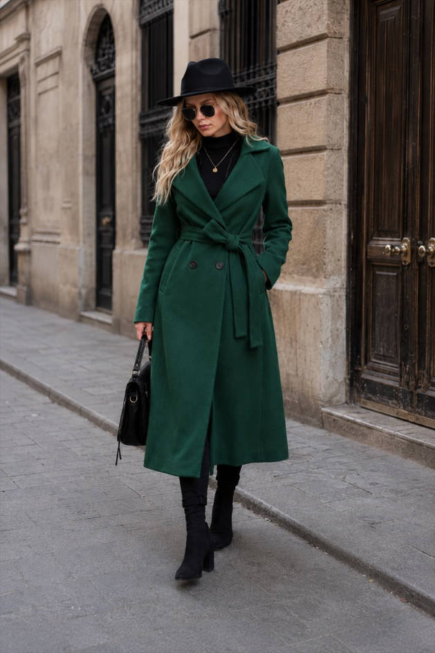 Wool Lapel Long Belted Double Overcoat