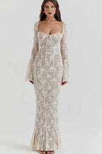 Square Collar Long Sleeve Maxi Dress