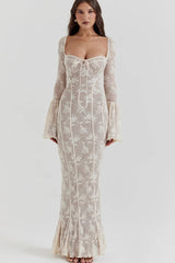 Square Collar Long Sleeve Maxi Dress