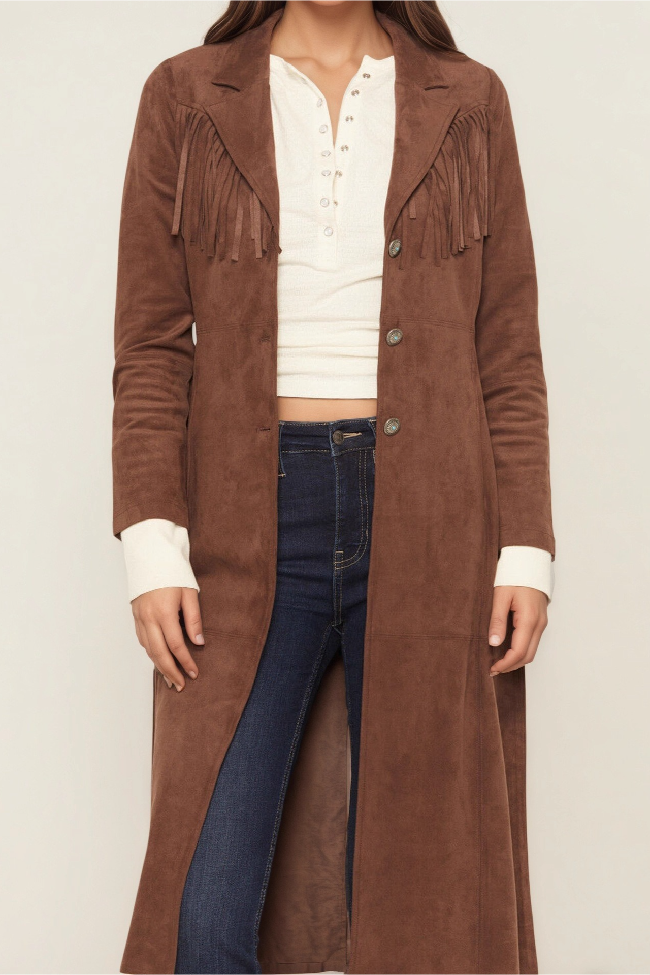 Faux Fur Notch Lapel Long Fringe Long Sleeve Overcoat Secondary image