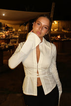 Corset Waist Tie Long Sleeve Shirt Crop Top