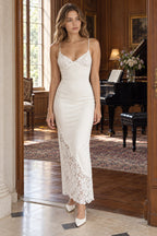Lace Panel V Neck Cutout Back Tie Evening Slip Dress