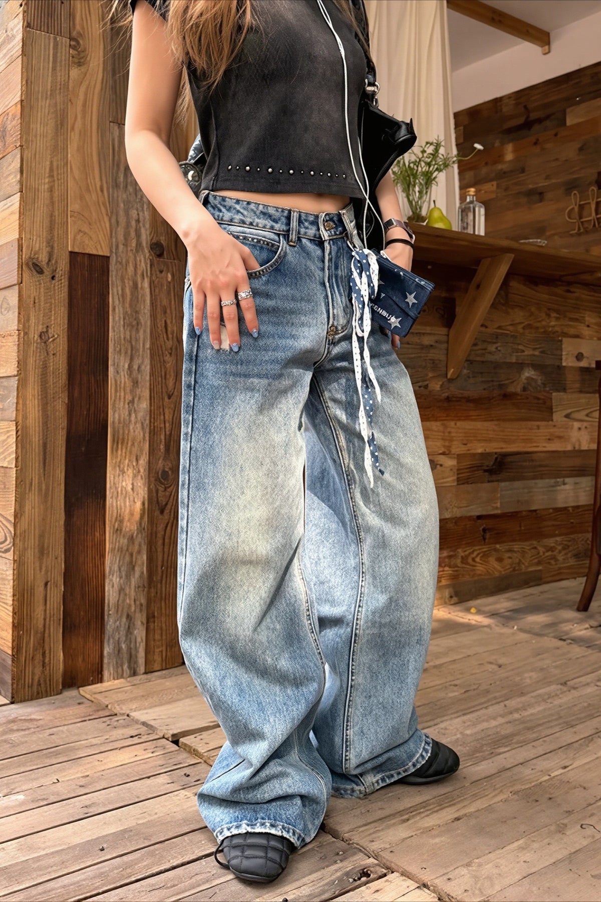 Vintage Washed Star Straight Leg Jeans