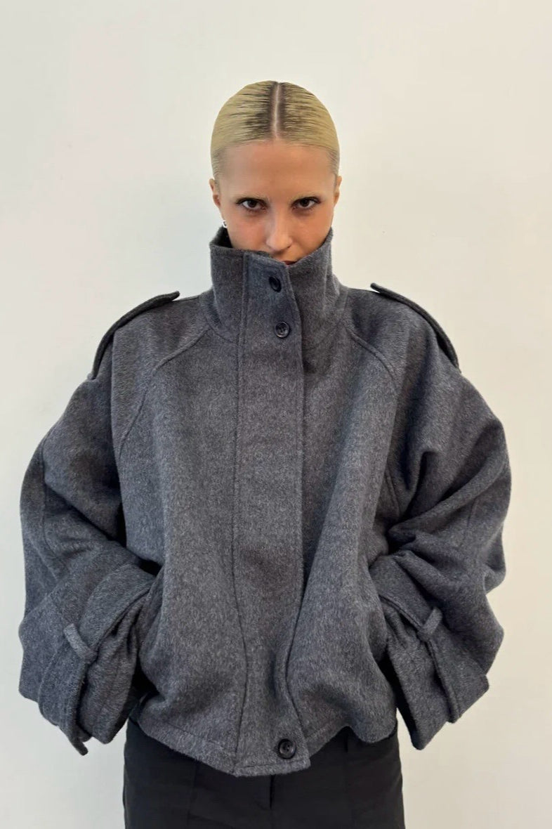 Elegant Wool Blend Stand Collar Coat Main image