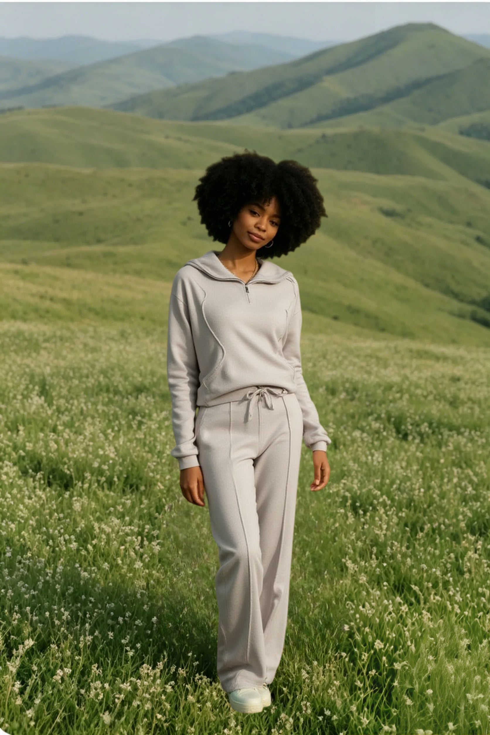 Turtleneck Half Zip Solid Casual Pants Two Piece Set Secondary image