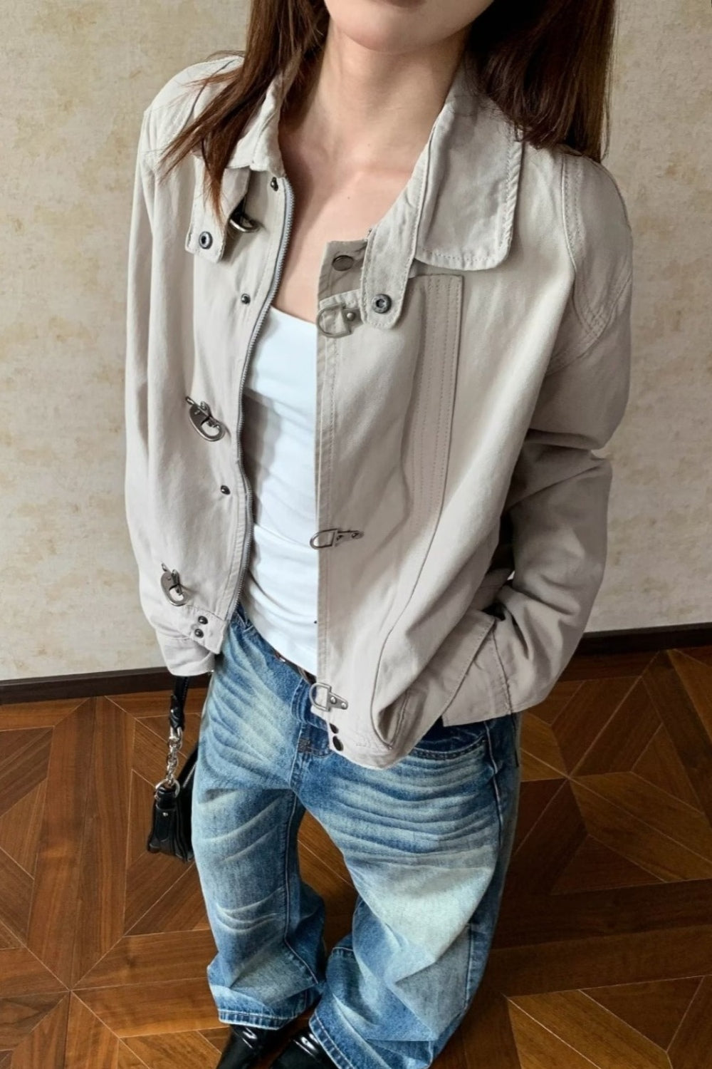 Toggle Buckle High Collar Utility Jacket