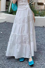 Lace Panel High Waist Maxi Skirt