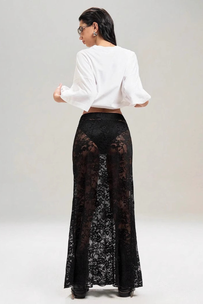 Solid Lace High Waist Slim Fit Skirt