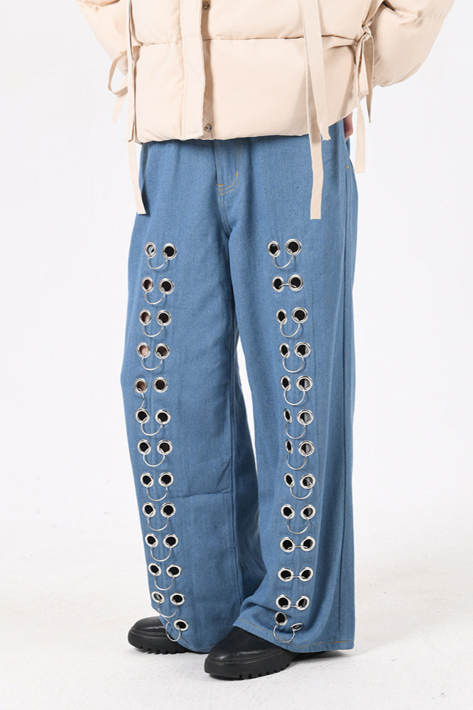 Metal Hole Hollow Out Straight Jeans Main image
