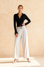 Long Sleeve Casual Turn-Down Collar Button-Down Knit Top