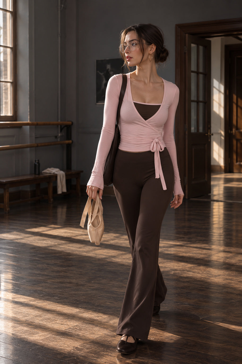 Wrap V Neck Long Sleeve Fitted Blouse Main image