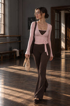 Wrap V Neck Long Sleeve Fitted Blouse