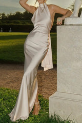 Sexy Backless Satin Solid Silk Dress