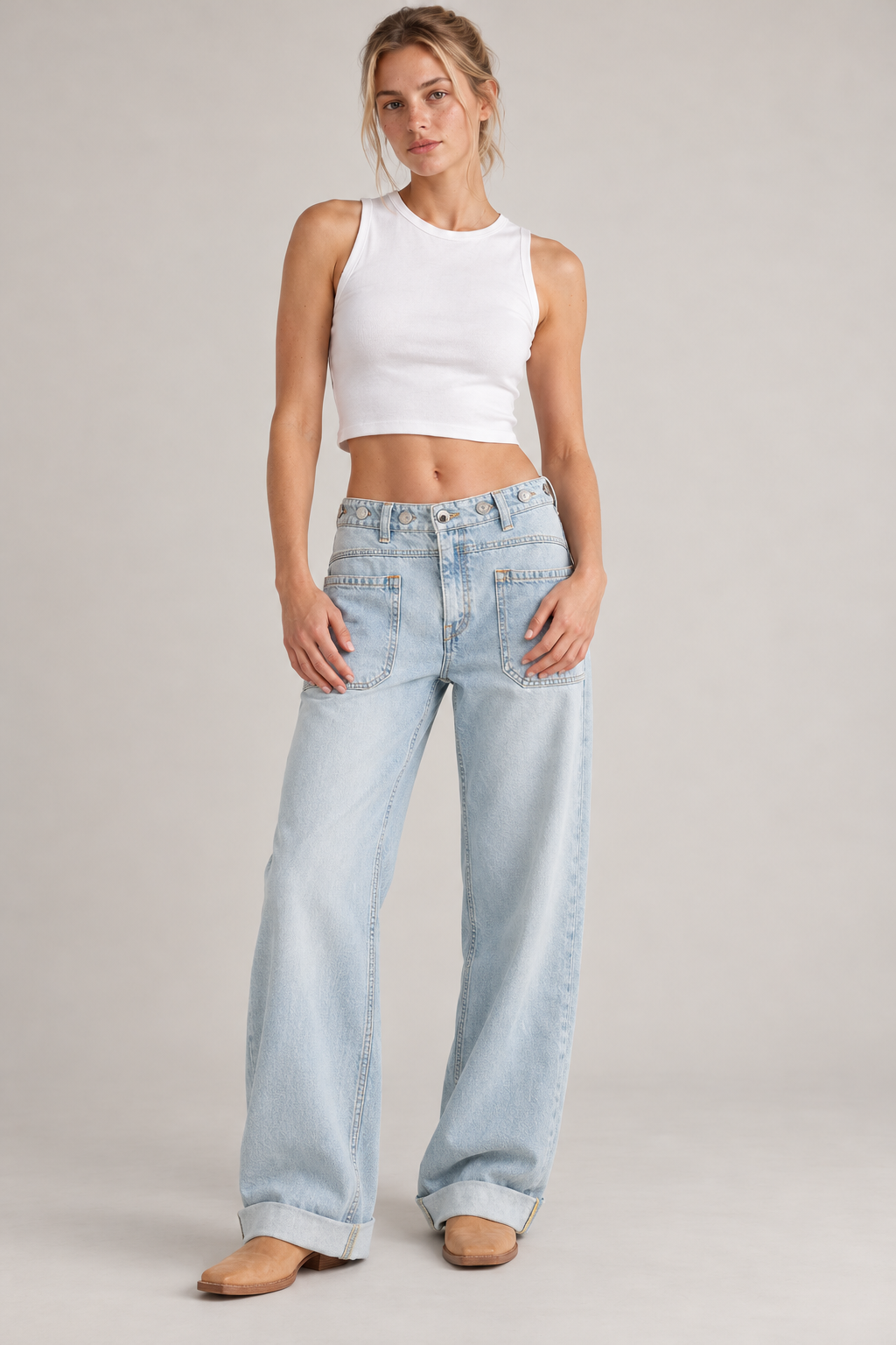 Vintage Washed Wide Leg Jeans