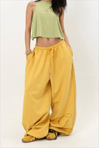 Rhinestone Script Drawstring Wide Leg Pants