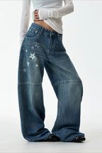 Star Panel Deconstructed Barrel Leg Jeans