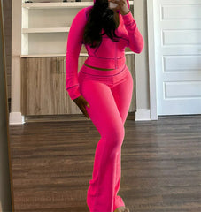 Zipper Hoodie Flare Pants Knit Set