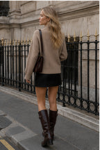 Casual Solid Color Zip-Up Loose Fit Knit Sweater
