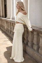 Ribbed Knit Off Shoulder Maxi Skirt Set