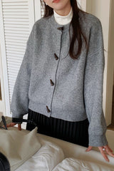 Toggle Button Round Neck Cardigan