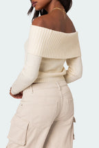 Ribbed Foldover Cropped Knit Top