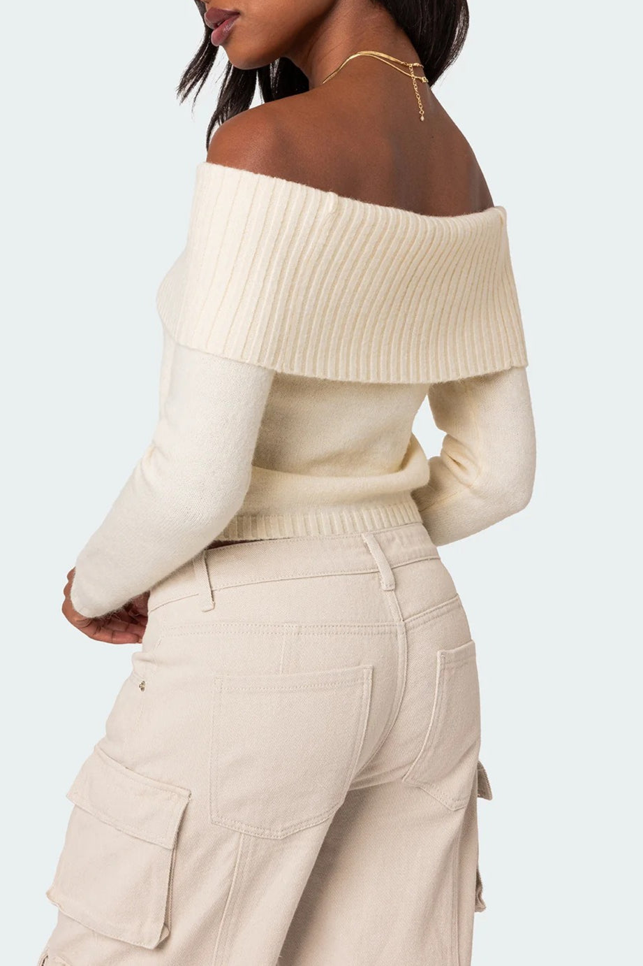 Ribbed Foldover Cropped Knit Top