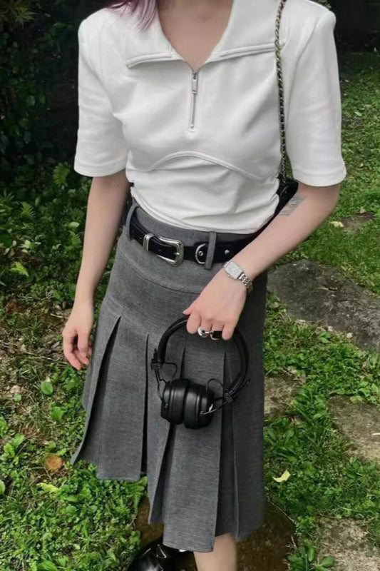 Pleated High Waist A Line Skirt Secondary image