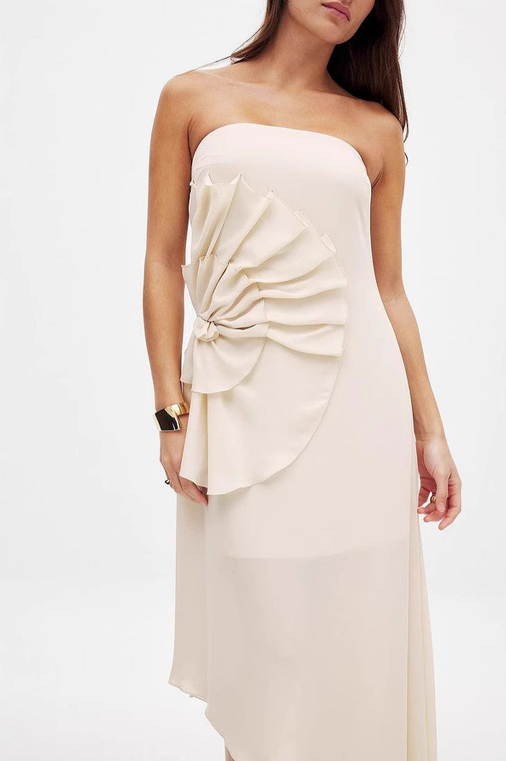 Strapless Ruched Asymmetrical Long Formal Dress Main image