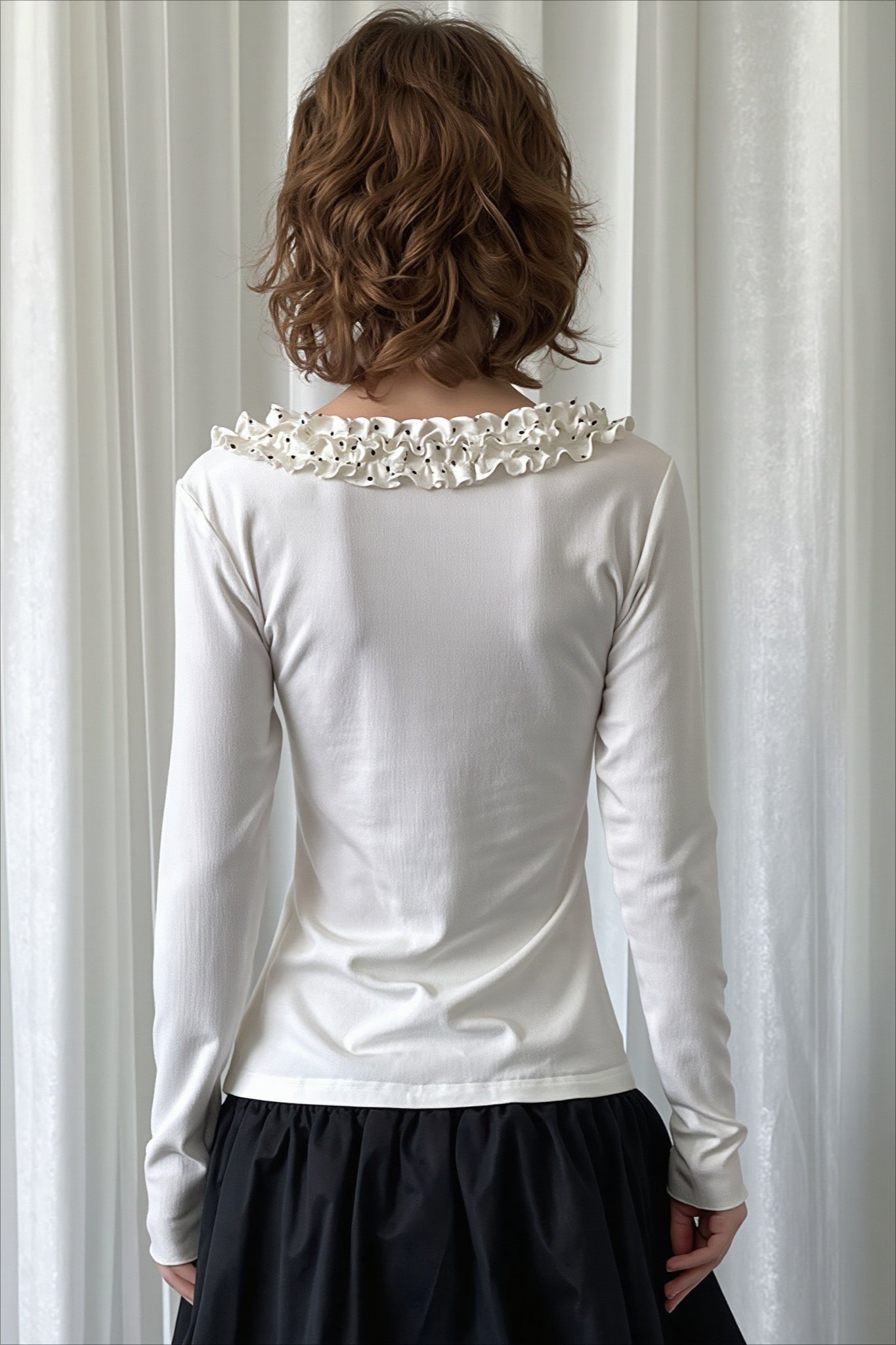 Ruffled V Neck Slim Long Sleeve T-shirts Secondary image