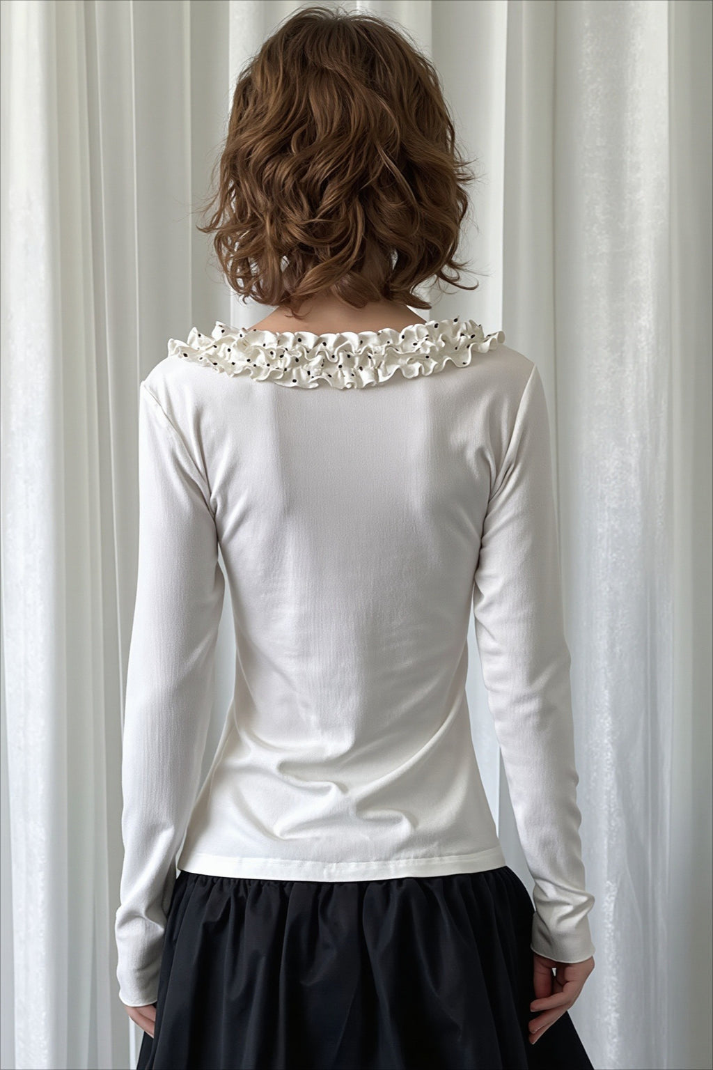 Ruffled V Neck Slim Long Sleeve T-shirts