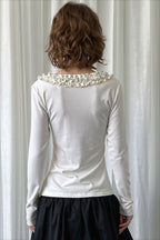 Ruffled V Neck Slim Long Sleeve T-shirts