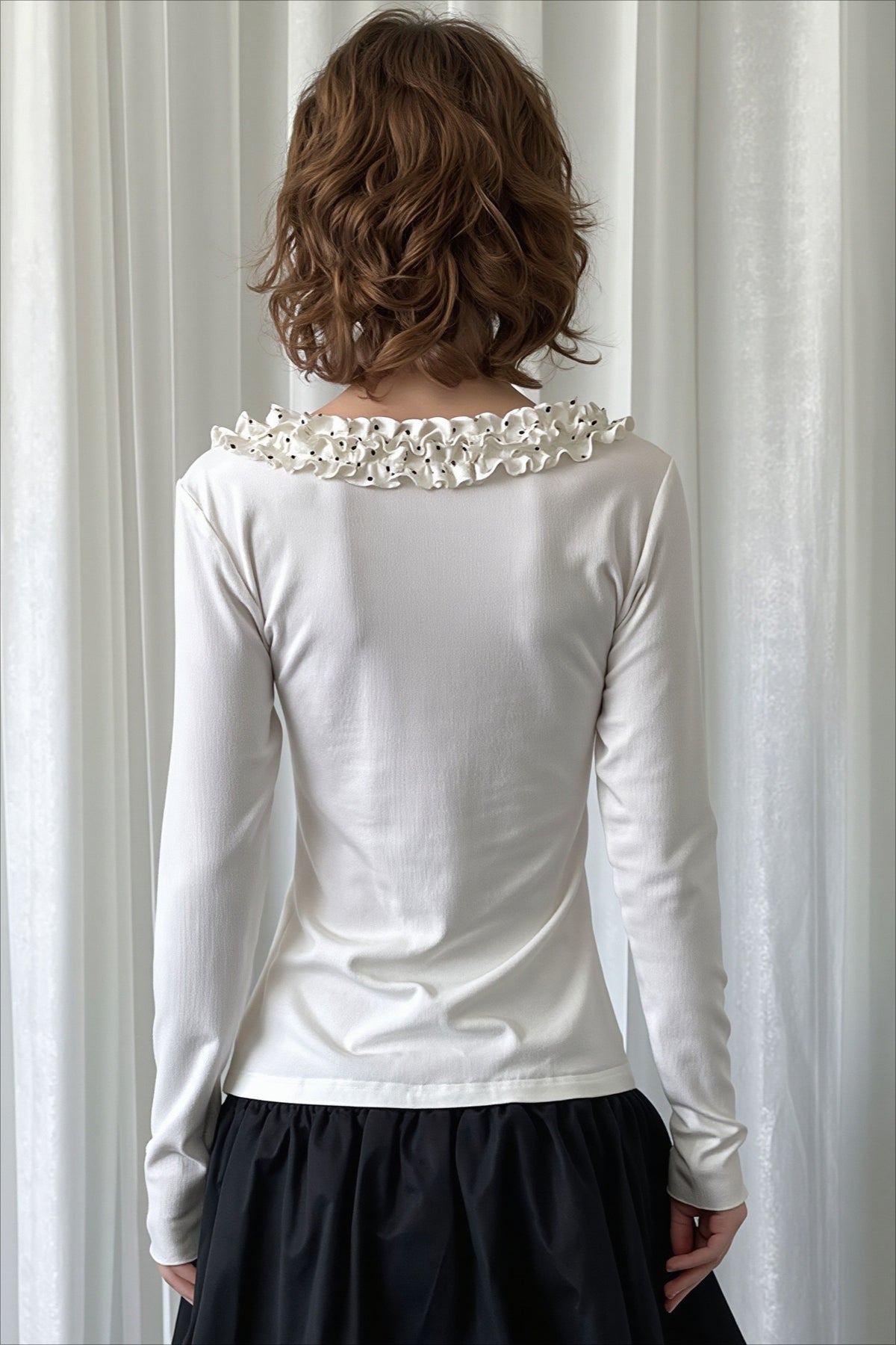 Ruffled V Neck Slim Long Sleeve T-shirts