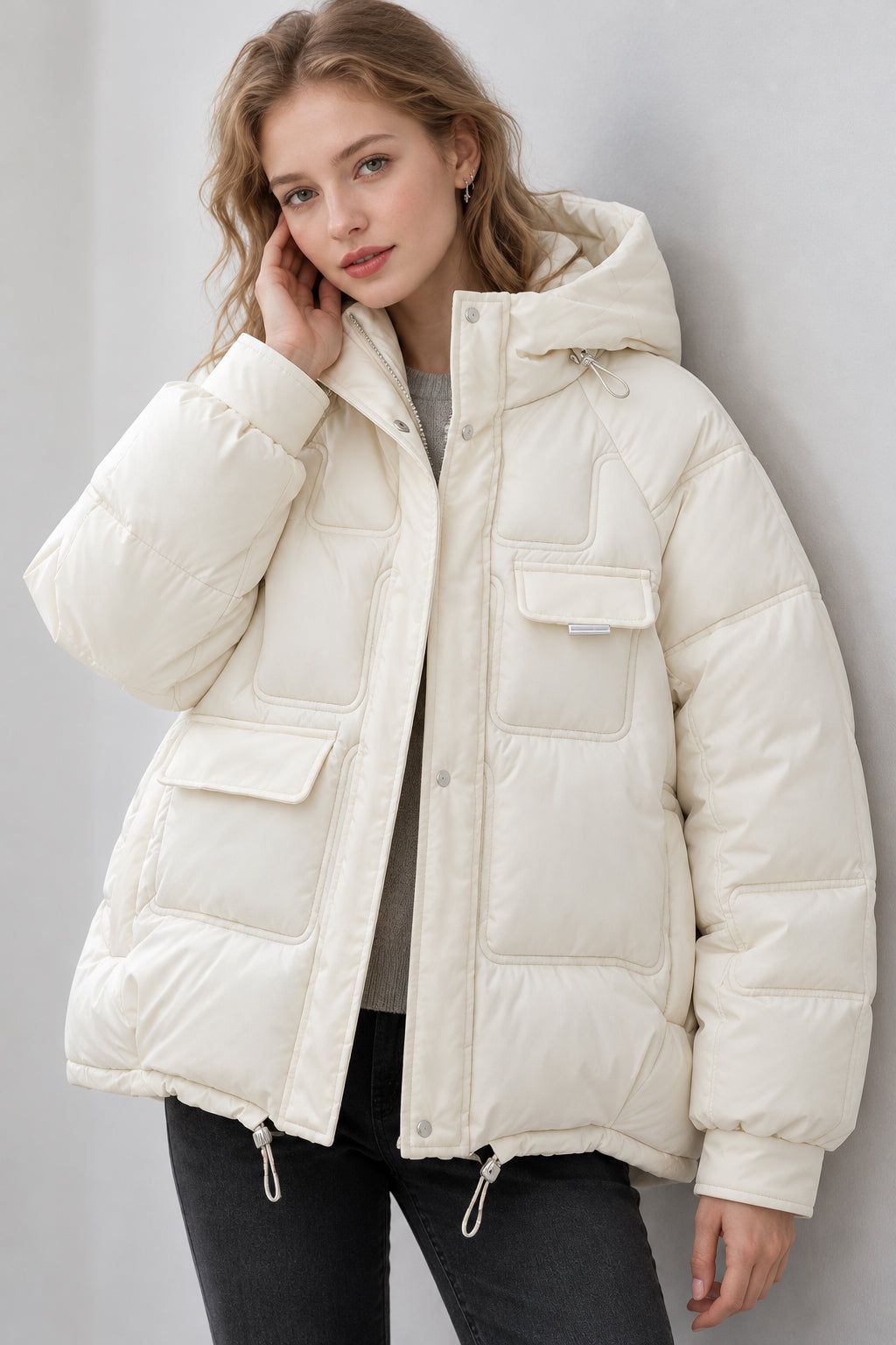 Cropped Insulated Cargo Puffer Jacket