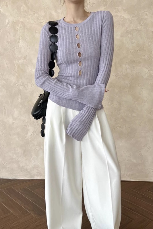 Sheer Panel Wool Blend Knit Top Secondary image