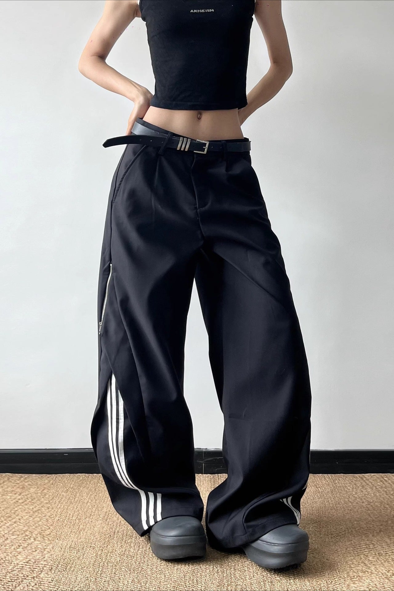 Zipper Deconstructed Side Stripe Drapey Sports Pants Main image