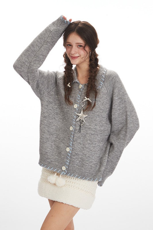 Vintage Collared Open Front Knit Top Main image