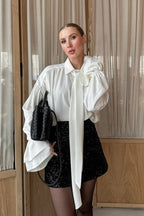 French Flare Sleeve Tie Blouse