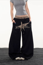 Star Leopard Embroidered Wide Leg Pants