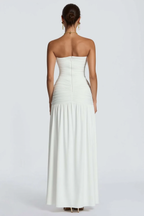 Solid Strapless High Slit Ruched Bodycon Party Dress