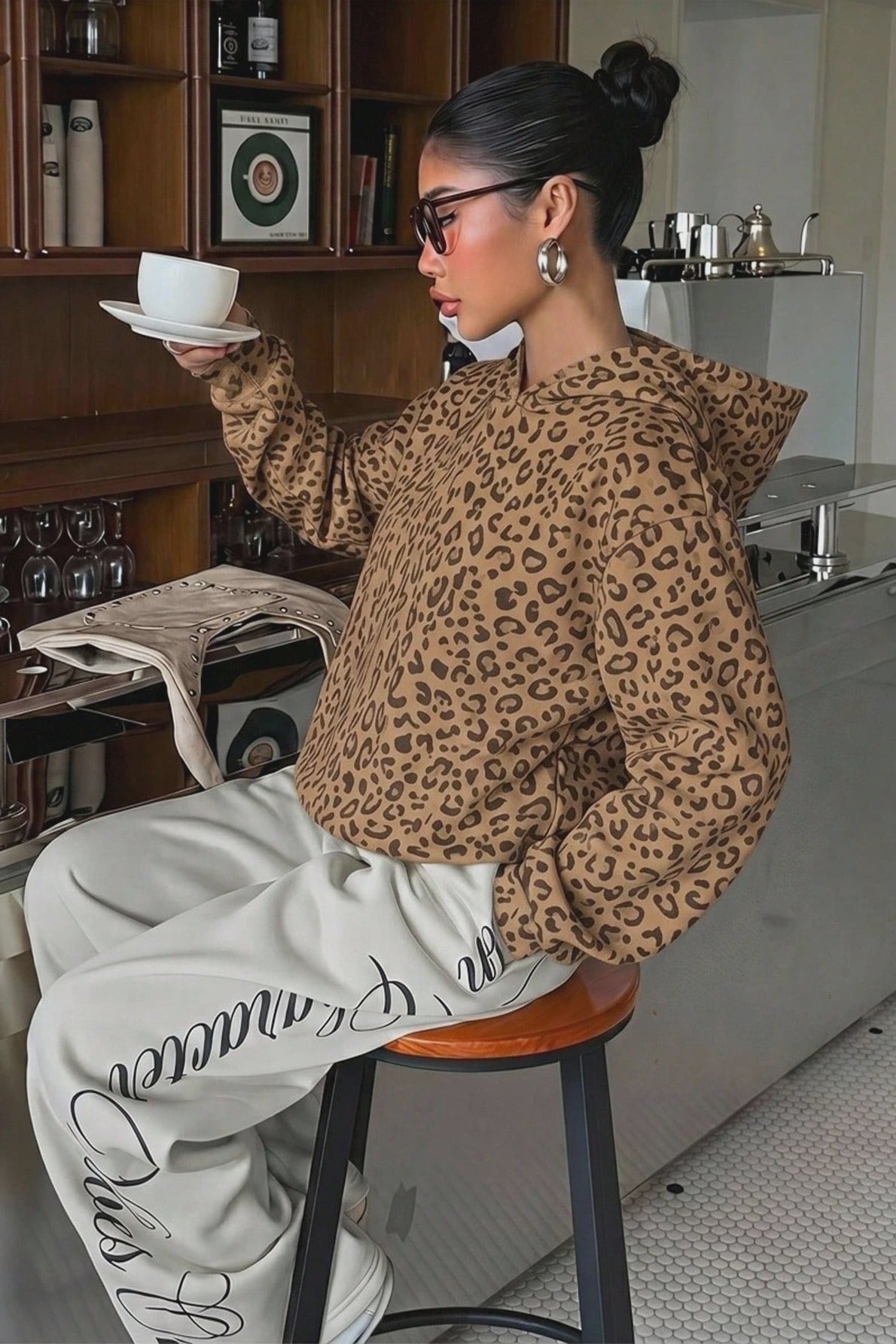 Leopard Print Oversized Pullover Hoodie Main image
