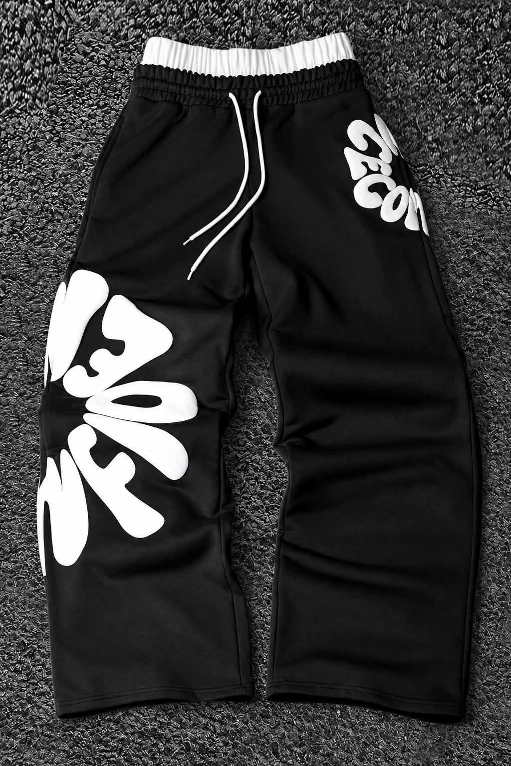 Letter Graphic Drawstring Wide Leg Sweatpants