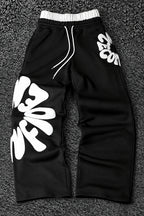 Letter Graphic Drawstring Wide Leg Sweatpants