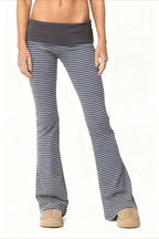 Striped Foldover Waist Flare Leg Pants