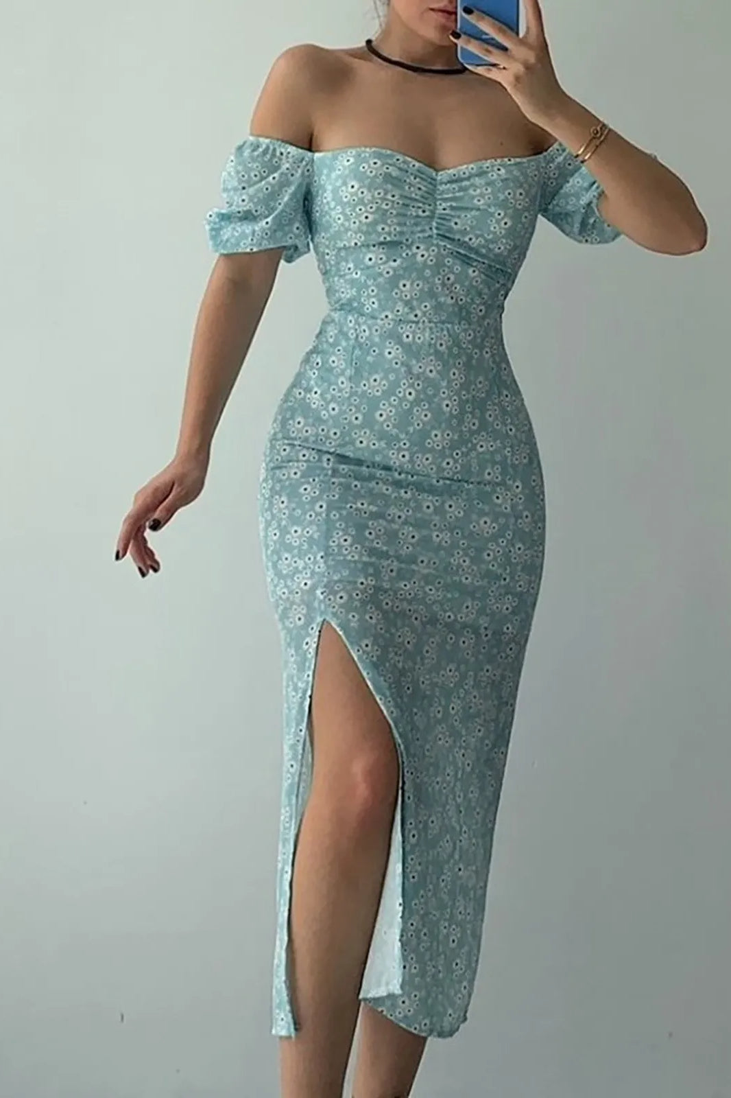 Chiffon Wrap Slit Floral Dress Main image