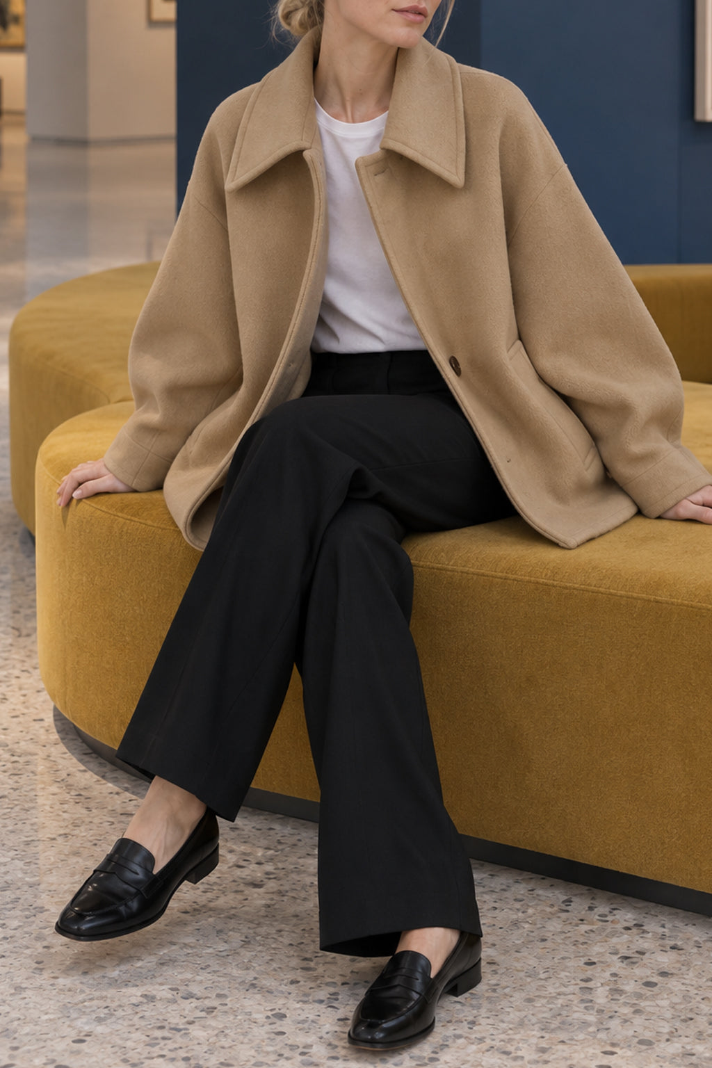 Batwing Sleeve Wool Blend Coat
